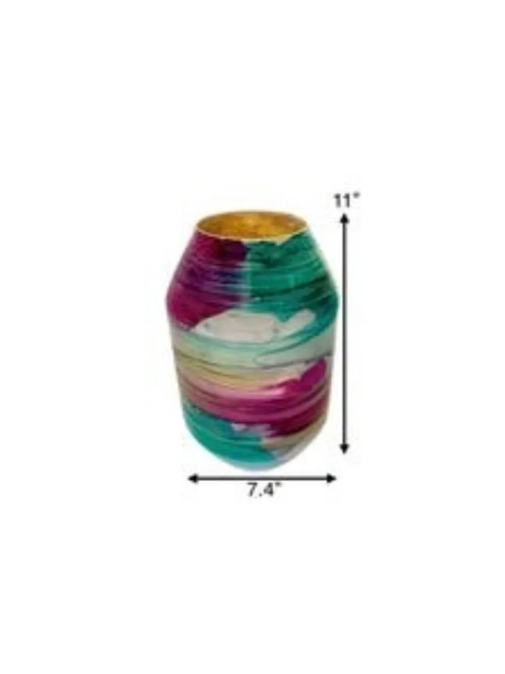 Vase Hand Painted Art Glass Jewel Tones Teal Magenta Gold
